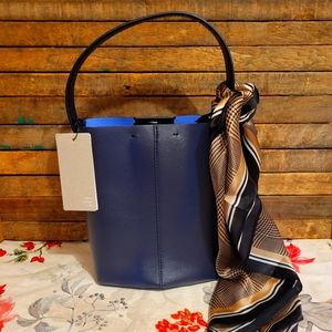 RO blue leather mini tote with scarf